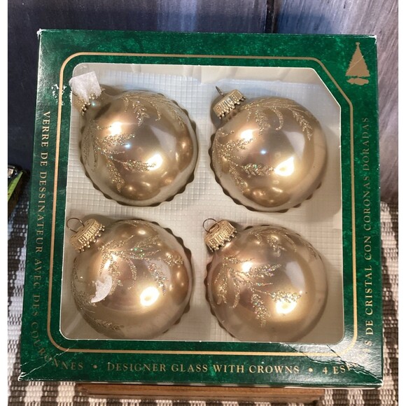 Vintage Christmas By Krebs Mica Glitter Decorated Glass Ball Ornaments Set Of 4 - Picture 1 of 9